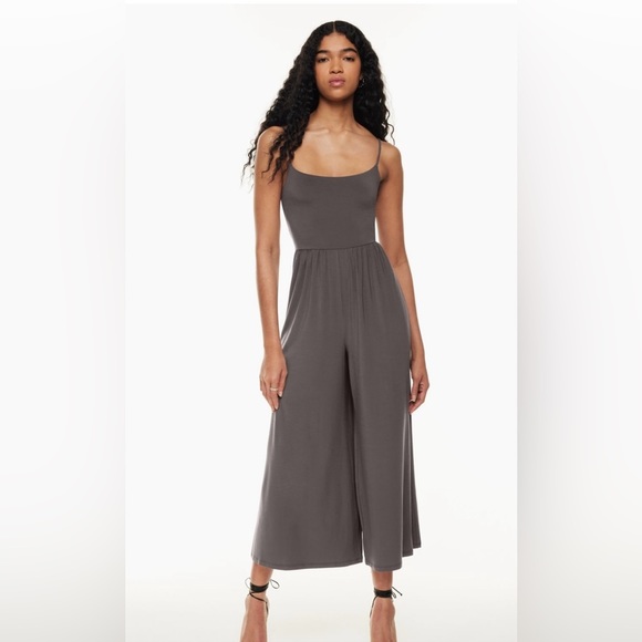 Wilfred Pants - ARITZIA WILFRED Market Jumpsuit Grey Crop Wide-Leg Straight Neck Jersey Knit XL